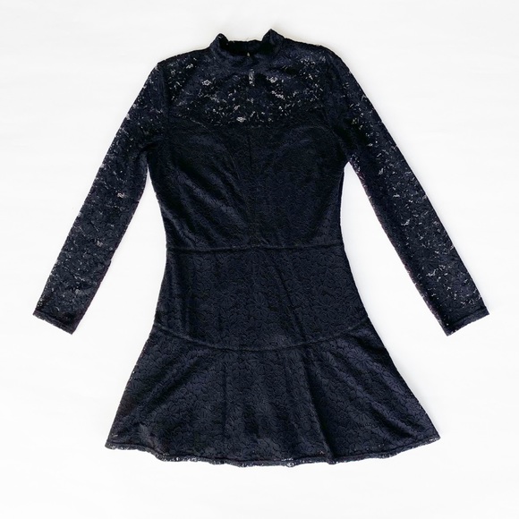 Guess Black Lace Long Sleeve Skater Dress - Picture 1 of 8